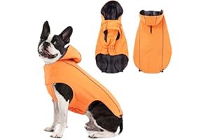 Vejaoo XZ015 Płaszcz przeciwdeszczowy dla psa, wodoodporny, przeciwdeszczowy/wodoodporny, z długimi paskami odblaskowymi, regulowane, outdoorowe, z kapturem, dla szczeniaka, ponczo dla małych,