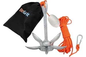 BeGrit 1.5kg/3.3lb kotwica składana do skutera wodnego kajaka łódki wędkarskie gumowy jacht kajakowy, Składany zestaw kotwiczny z pływakiem, zamkiem, liną 10m