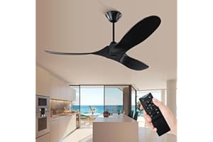XSGDMN Ventilatori da soffitto per esterno,Ventilatore da soffitto senza luce con telecomando, 52 pollici Ventilatore da soffitto nero, Impostazione intelligente dell'ora, Disponibile in inverno ed estate