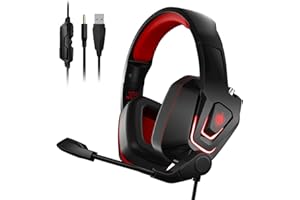 YOTMS Gaming Headset for PS4/PS5/Xbox Series X/S/PC/Switch - 7.1 Surround Sound - Noise Cancelling Mic - RGB Lighting (Red)