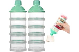 Manwetye 2 Stück 5-lagiger Milchpulver Portionierer, tragbarer und stapelbarer Formel Milchpulver Spender für unterwegs und nächtliche Pflege (Grün + Grün)