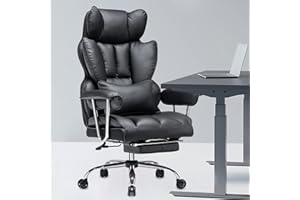 Efomao Desk Office Chair, PU Leather Ergonomic Office Chair,Adjustable Big High Back Computer Chair,Executive Swivel Chair with Footrest and Lumbar Support,Black Office Chair