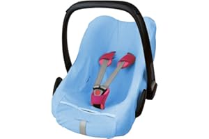 ByBoom® - Funda de verano/funda hecha de tela de toalla, funda universal para portabebés (Moisés), asiento de coche, por ejemplo, Maxi-Cosi CabrioFix, Pebble, City SPS, Color:Azul Claro