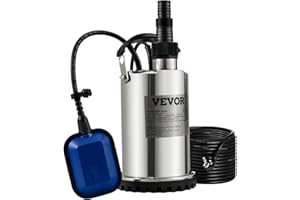 VEVOR Pompe de Relevage Eaux Chargées 550 W Pompe d’Évacuation pour Eaux Chargées, 158 L/min Pompe Immergée Vide Piscine Cave Fosse Septique avec Adaptateur de Décharge pour Pomper Eaux Sales Usées