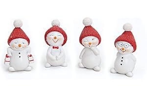 TEMPELWELT 4 x dekoracyjna figurka bałwanka w zestawie, 5 cm, mały, polisten, biało-czerwony, dekoracyjna figurka wieńcowa, dekoracja zimowa, Boże Narodzenie, bałwanki, figurki zimowe