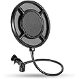 Azonee Mic Pop Filter, Dual Layered Microphone Pop Filter, Professional Metallic Mic Pop Filter Mesh, Mic Filter with A Flexible 360° Gooseneck Clip Stabilizing Arm, for Blue Yeti and Any Other Mic