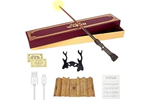 CJBIN Harry P-otter Wand, 38CM Harry Light Up Wand, USB Charging Glow Wands HPotter, Magic HARRY P-otter Wands in Gift Box with Card, Station Ticket, Map, and Holder