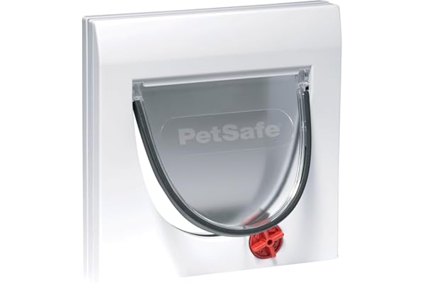 PetSafe Chatière Classique Staywell 4 options de fermeture manuelle, avec tunnel, - fermeture magnétique, assemblage facile, pour chat jusqu’à 7kg, résistant, blanc