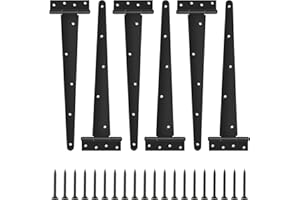 GBACHOOSE 6 Pack T Strap Hinges 16 Inch Heavy Duty Gate Hinges with Screws Black Tee Hinge for Gate Doors Shed Doors and Barn Door