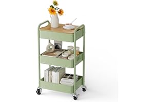 ‎SHRIVEE Shrivee 3-Tier Rollwagen mit Tischplatte, Servierwagen, rollender Allzweckwagen aus Metall, Regal auf Rädern, Regal, Organizer, Küchenregal, Stabiler Allzweckwagen für Küche, Bad, Büro (Grün)