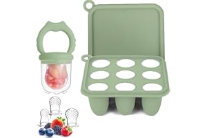 WeSweet Fruchtsauger Baby | Silikon Futterspender für Babynahrung und Gefriertablett für Babynahrung, Milch-Eis am Stiel, zur Linderung des Zahnens von Babys, Schnuller zum Selbstfüttern (Cat Green)