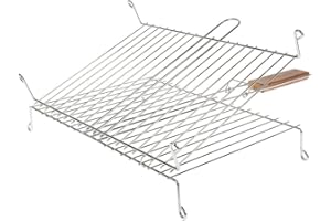 RUECAB 1086 Grille de Barbecue Double sur Pieds Inox Poignée Bois Argent 30 x 40 cm, NC