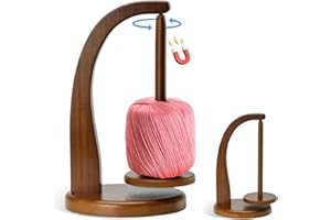 BAIEYE Porta Hilos Madera,Dispensador de Hilo de Madera,Giratorio Magnético Dispensador de Husillo de Hilo con Accesorios de Ganchillo,Regalo Ganchillo Para Los Amantes Del Punto(Color Retro)
