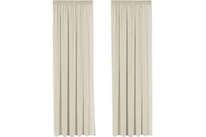 H.Versailtex Pencil Pleat Curtains 90" Drops, Thermal Insulated Noise Reducing Window Curtains, Light Block Privacy Protect Nursery Long Panels for Bedroom, 66" Width x 90" Drop, Beige, 2 Panels