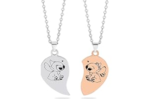 Clvsyh Lot de 2 colliers St-itch de dessin animé St-itch, collier Lilo et St-itch, pendentif en forme de cœur, bijoux St-itch pour cadeau de fête des enfants