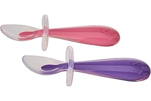 Munchkin Gentle Scoop Silicone Training Spoons, 1 Pack, 2 Spoons - Pink/Purple