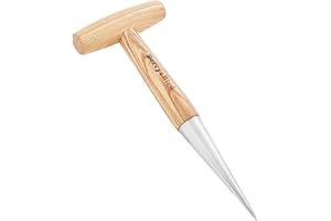 Berry&Bird Plantoir en acier inoxydable, outil de perforation de jardin avec poignée en bois pour plantation de graines bulbes et plantes