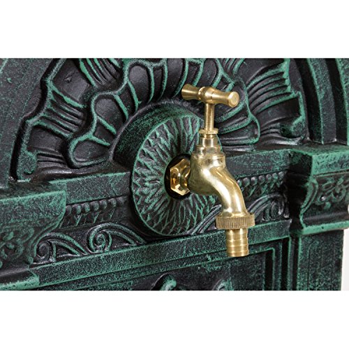 Standbrunnen aus Gusseisen mit Wasserhahn, 76x35x30cm, 22,5kg schwer, dunkelgrün/schwarz, Wandbrunnen - 2