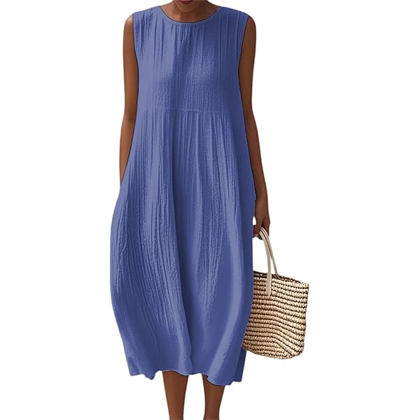 knee length dresses for ladies Erma Drop Waist Linen Dress-Chambray main image 0