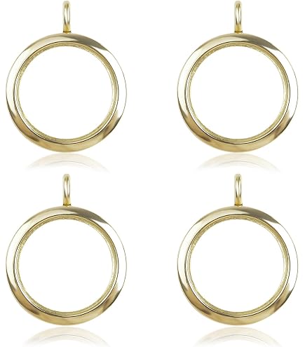 WANDIC Rhinestone Photo Charms 4 Pieces Gold Round Memory Locket Pendant Bridal Wedding Bouquet Charms For Photo Or Decoration 3
