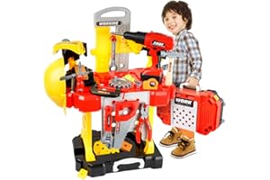 Toy Choi's Kids Workbench - 83 Pieces Construction Tools Set Playset, Tool Bench Toy for Kids, Children Work Bench with Electric Drill, Educational Tool Pretend Play, Gifts for Toddlers Boys Girls