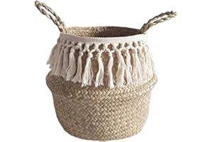 SERRIA_FOURNITURES DE SALLE DE BAINS Panier en jonc de mer avec partie supérieure pliable pour le rangement du linge, pique-nique, cache-pot de fleurs, sac de plage,Panier de ventre jonc de mer, Osier Panier de Fleur paniers