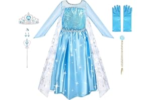 URAQT Vestido, Disfraz con Accesorios de Cosplay, Vestido de Princesa para Niñas con Capa de Copos de Nieve Brillantes Size 3-8 Years