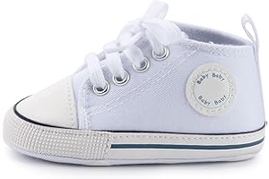 GINZER Toddler Infant High Top Baby Boy and Girl Sneakers, Crib Shoes - Newborn Shoes, Canvas Denim Shoes, Fashionable Breathable Infant First Walking Shoes