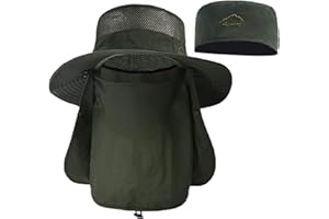 ehsbuy Chapeaux De Pêche pour Hommes Et Femmes Chapeau Randonnée Homme avec Couvre-Visage à Large Bord Chapeau De Soleil De Plage Safari Chasse Jardinage Pliable Bucket Hat