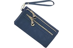 NyxSeat 1-częściowy skórzany portfel, portfel z zamkiem błyskawicznym, torebka damska o dużej pojemności, długi portfel, portfel z wieloma przegródkami na karty (niebieski), niebieski, 18.5*9.5*3cm,