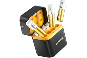BATZONE 8 Stück 1,5 V AA Lithium-Batterien mit Ladegerät 8 Steckplätze, 3600 mWh wiederaufladbare Batterien mit 2000 + Tech, Aufladen & Lagerung in einem