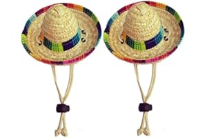 Wankd Dog Sombrero Hut, Mini Straw Sombrero Hüte Mexikanische Hüte Sombrero Party Hüte Hunde Sonnenhut für Hunde und Katzen Funny Dog Costume Kleine Haustiere Welpen Katze (2PCS, Baumwolle)