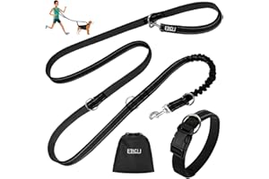 ETACCU Smycz do ćwiczeń z podwójną linką do ćwiczeń, 3 m, dla średnich psów do 50 kg, dużych psów, wytrzymała, antypoślizgowa rączka, bez plątania, odblaskowa (czarna)
