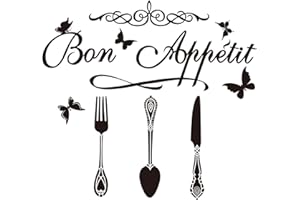 SUPERDANT Cuisine Thème Stickers Muraux Bon Appétit Français Vinyle Stickers Muraux Vaisselle Papillon Mur Art Autocollant Stickers Salle à Manger Papier Peint pour Salle à Manger Cuisine Décoration