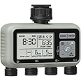 WILAWELS 4 Zone Sprinkler Timer, Garden Hose Timer, Automatic Irrigation System, Programmable Faucet, 4 Outlets, with Rain Delay, Manual Mode,Child Lock, for Yard, Garden, Lawn Greenish Gray D14WT06