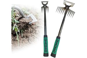 XPJBKC Désherbeur Manuel, 2 Pièce Arrache Mauvaise Herbe Jardinage, Râteau de Désherbage avec Poignée, Outil Desherbage en Métal pour Une Utilisation dans les Jardins, Terrasses, Pelouses