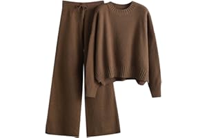 MJGkhiy Tuta Maglia Donna Completa Elegante Set Tute In Maglia Due Pezzi Set Coordinato Tuta Casual Lavorati Maglione a Maniche Lunghe Pullover Top e Pantaloni a Gamba Larga Completi Invernale