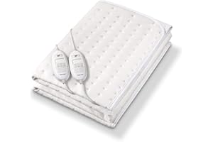 Beurer TS 26 Chauffe-matelas double XXL pour 2 personnes, 150 x 140 cm, 2 zones avec 3 niveaux de température, système de sécurité, lavable en machine
