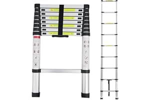 NAIMP 2.6M Telescopic Ladder, Multi-Purpose Extendable Aluminum Ladders, Folding Telescoping Ladder Extendable Portable Loft Ladder Foldable Ladder, 9 Steps, Max Load 150kg/330lb, EN131 (2.6M/8.5Ft)