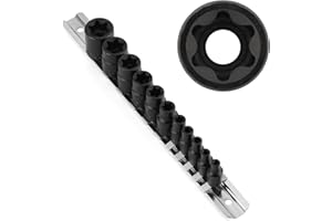 CASOMAN 11PCS Female Torx Socket Set, E Torx & Star Socket Set with Rail, E4 - E20 Torque Sockets