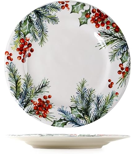 Assiettes De Noël Dekorah - 28 Cm Diamètre, 350 G Pièce - Fabriqué En Italie - Design Classique Élégant