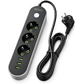 Coverzone 3 USB Portlu 3&rsquo;l&uuml; Topraklı Uzatma Priz 3 Metre Kablolu A&ccedil;ma Kapama Anahtarlı 2500W 10A 250V Akıllı Şarj Otomatik Ak