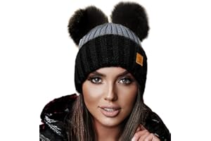 4sold Miki Donne Winter Cappello Invernale Beanie Lavorato a Maglia in Lana con Doppio Pom Pom cap Ski Snowboard Bobble