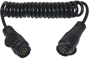 RUNQIN OUTDOOR 3M Spiralkabel Anhängerkabel mit 13-13 Polig Männlich Stecker, Anhängerstecker Verlängerungskabel, Verkabelung Federkabel-Anschlussadapter, Kabeladapter für Anhänger, Boot, Auto Traktor, Wohnwagen