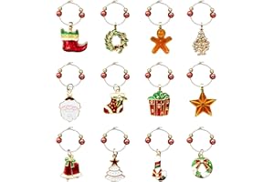 12 pezzi Charms per Bicchiere di Vino, CNYMANY In Lega di Zinco Tema Natale Calice Bevanda Marcatori Tag con fibbia per Vino Cocktail Champagne Festa Di Degustazione Favori Supplies Regalo