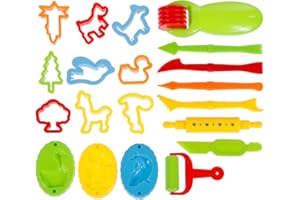 Faburo 23pcs Piezas Kit de Herramientas de Plastilina Inteligentes Play Dough Accesorios Niños Accesorios de Arcilla con Moldes plastilina, Rodillos, cortadores