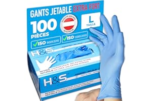 ISC Hygiene & Safety Gants Nitrile Jetables Non Poudrés – Gant Nitrile Usage Alimentaire et Mécanique – Gants Jetables S M L XL – Gants Nitrile bleu EXTRA STRONG, L – Boîte de 100