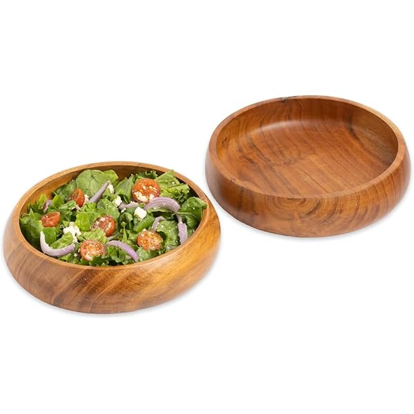 WEBHUSHI 11-Inch Acacia Wood Salad Bowl - 1.5 Liter Capacity, Natural Brown, Rustic Serving Bowl - View #7