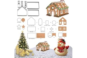 3D Christmas Gingerbread House Cookie Cutters, FantasyDay 10 pcs Stainless Steel Cartoon Biscuit Cutter Mould for Holiday DIY Baking Cake Fondant Sugarcraft Muffin Pastry Bakeware Decoration(Gift Box)