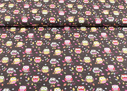 Jersey Stoff little Darling gemustert mit Eulen auf braun als Meterware | Maße: 50 cm x ca. 145 cm | 1A ÖKO-TEX Qualität Standard |